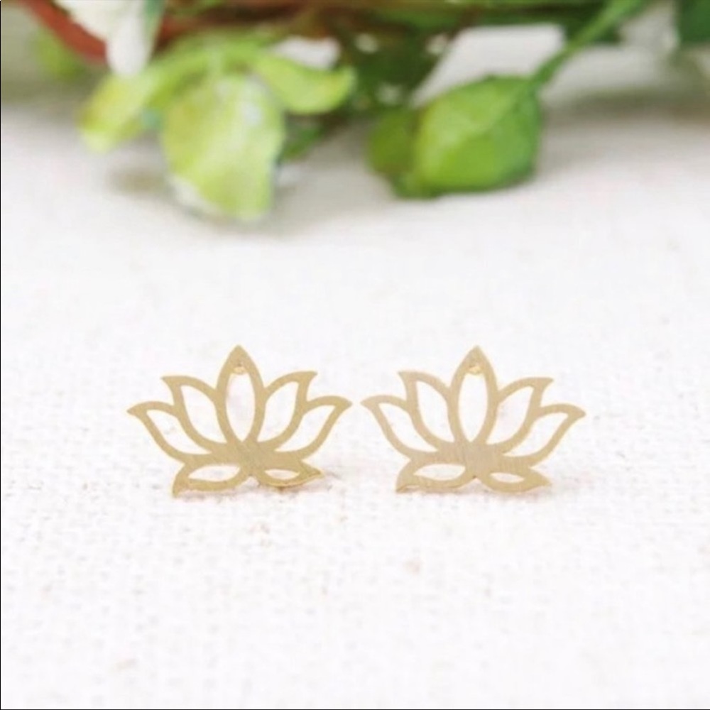 Gold tone lotus earrings